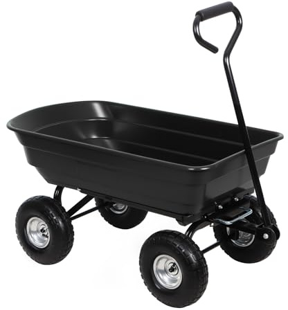 Panana Heavy Duty Garden Tipping Cart, 75L Poly Dump Wagon with Tipping Function and Pneumatic Tyres, Quick Release System, Garden Utility Trolley Wheelbarrow for Lawn, Yard and Farm Work (Black)