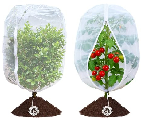 2 Pièces Filet Anti-Insectes 1x1.2m, Filet de Protection pour Plantes avec Fermeture éclair, Cordon de Serrage, Maille Fine Contre Oiseaux pour Arbres fruitiers, tomates au Jardin (2 Pcs)
