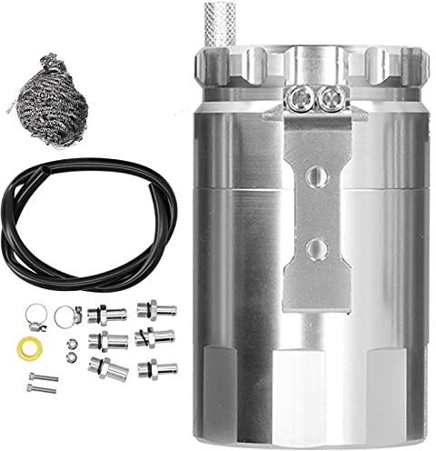 Universal Oil Catch Can, Decanter Vapori Olio in Alluminio, Kit Completo con Montaggio - Recupero Motore Efficace, Protezione Aspirazione, Estende Vita Motore (Argento)