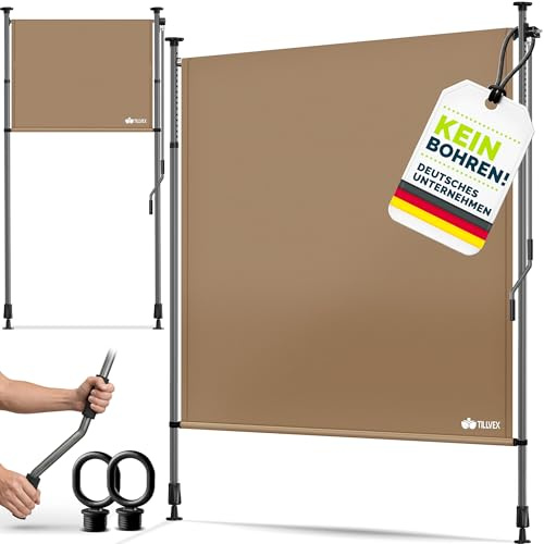 tillvex® Tenda da sole verticale per esterni 200 x 310 cm Taupe con manovella senza fori, frangivista, estraibile e opaca, tenda da sole verticale balcone e terrazza, resistente alle intemperie