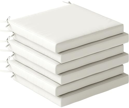 Outsunny Outdoor Seat Cushions Set of 6 with Machine Washable Cover, Square Water Repellent Seat Cushions for Patio Furniture with Ties, Chair Pads, Garden Seat Pads, Cream White
