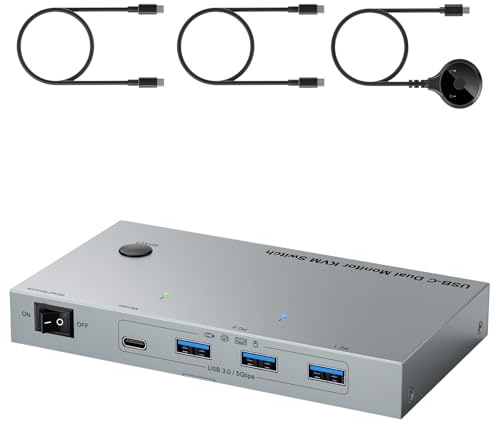 Suseiuua KVM Switcher USB C Dock Enables 2 Laptops to Share Double 4K Monitor 4 USB3.0 Devices with 80W Power Double Monitor KVM USB C