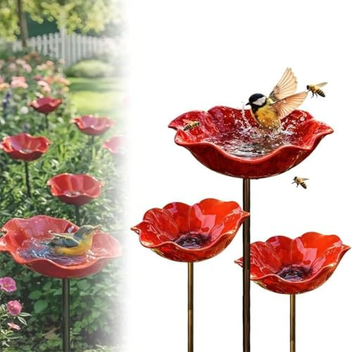 3 Stück Bienentränke Für Den Garten - 65cm Bienentränkestation In Blütenform, Vogelbad Für Draußen,Schmetterling Futterspender Für Garten, Park, Balkon, Terrasse, Bauernhof, Hof