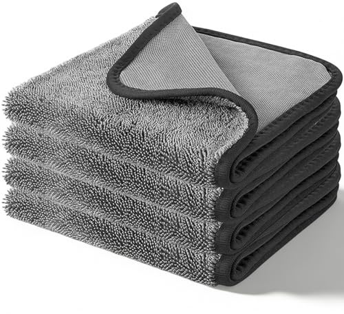 4 Piezas Toallas Microfibra Coche, 60 x 50cm Paños Limpieza, Trapos Súper Absorbentes, Bayeta Reutilizable Extra Grande, Toalla Secado para Pulir Vehículos, Cristal Baño, Ducha, Cocina (Gris)