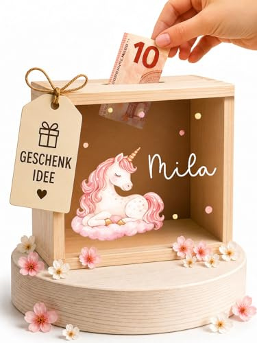 Little-Deco Spardose, Geldkassette, Sparbox, Geld sparen, 15x15cm | Sparschwein Kinder, personalisierte Geschenke Kinder, personalisierte Spardose, Holzspardose, Geschenk zur Geburt