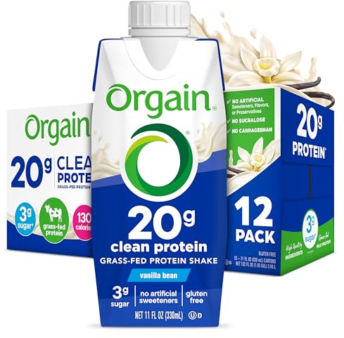 Orgain Clean Protein Shake, Grass Fed Dairy, Vanilla Bean - 20g Whey High Protein, Kosher, Ready to Drink, Low Net Carbs, Gluten Free, No Soy Ingredients, 11 Fl Oz (Pack of 12)