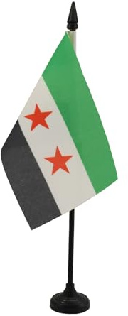 AZ FLAG Tischflagge Freie Syrische Armee 15x10 cm Kunststoffsockel | Für innen Saudi-arabische Tischflagge genähte Ausführung mit verstärkten Kanten mit Kunststoffstab 100D Polyester