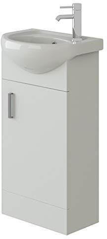 Linx Free Standing White High Gloss Bathroom Cloakroom Vanity Basin Cabinet Sink Storage Furniture Unit - 420mm