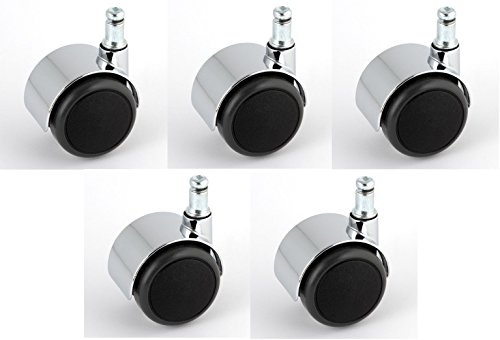 Satz Stuhlrollen Chrom 50 mm Klemmstift 11 ohne Bremse mit PU-Bereifung grau spurlos für harte Böden Hartbodenrolle