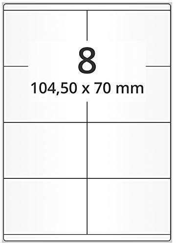 Laser-Etiketten auf A4 Bogen, weiß - 104,5 x 70 mm - 4.000 Papier Aufkleber auf 500 Blatt, selbstklebende Universal Klebeetiketten