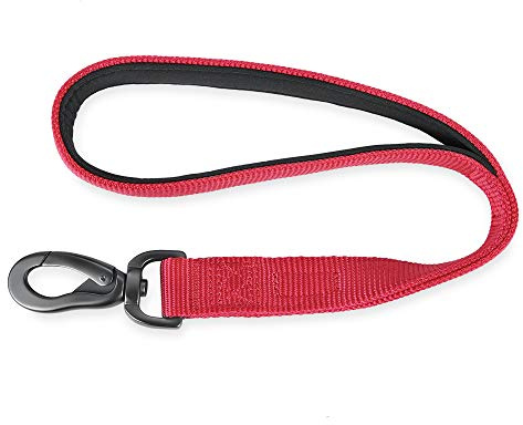 Premium Durable Nylon Short Lead with Soft Padded Neoprene Lined Handle for Medium Large Giant Boy and Girl Dogs -Walking, Professional Training, Daily Use Lead. (18 Inch Long, Red)