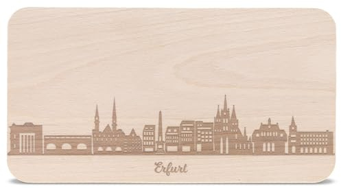 GRAVURZEILE Frühstücksbrettchen mit Gravur - Skyline Erfurt - Holz Schneidebrett Vesperbrett Brotzeitbrett - Geschenk für Stadtverliebte - Ideal auch als Souvenir