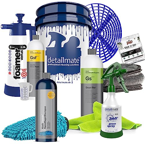 detailmate Set : Eimer 5 Gal + Einsatz + Kwazar Foamer Alkaline 2L + Koch Chemie: GSF 1L + GS 1L + Sprühflasche 0,5L+ Nano Magic Shampoo 750ml + Waschhandschuh + Mikrofasertuch + Trockentuch