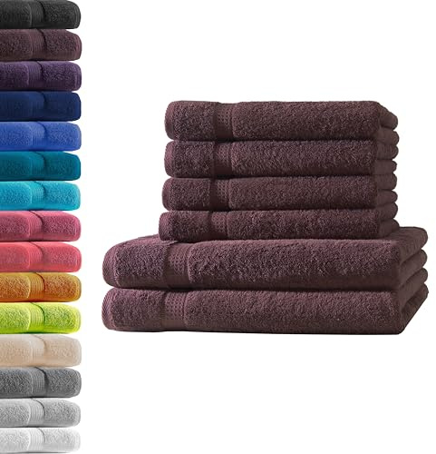 2X Duschtuch + 4X Handtuch | Kaffeebraun | 100% Baumwolle Frottier | Oeko-TEX® Standard 100 | Premium Qualität 500 g/m²