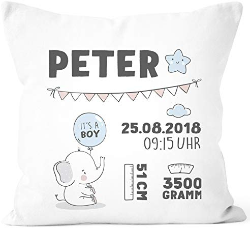 SpecialMe® personalisierbares Kissen zur Geburt mit Hase, Geburtskissen, Namenskissen Geschenk Geburt Baby Mädchen Junge Wunschname, Kissen-Bezug ohne Füllung Boy weiß Unisize
