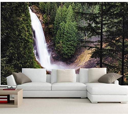 Papier Peint Panoramique 3D Tapisserie Intissé Murales poster geant photo Décoration Murale Effet Trompe Loeil 150x105cm Cascades Forêts Sapin Nature