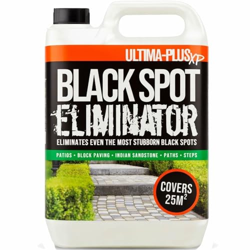 Ultima-Plus XP Black Spot Remover Eliminator for Patio, Stone, Block Paving, Indian Sandstone, and More - Easy to Use Fluid for Stubborn Dirt & Grime (5 Litres)