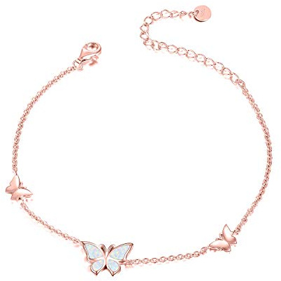 WINNICACA Schmetterling Opal Fußkettchen S925 Sterling Silber Roségold Schmuck für Frauen Mädchen Muttertag