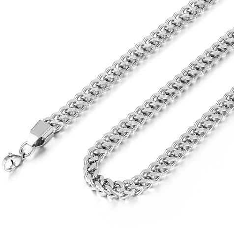 HZMAN Franco Chain for Men 3mm Stainless Steel Men's Silver Chain Square Box Link Chain Necklace 16-30 Inch (16in)