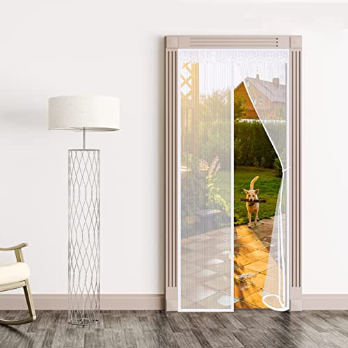 Moustiquaire pour Portes, 85x185cm Avancée Rideau Magnétique Anti-insectes pour Porte de Balcon, porte Cave, Porte de Terrasse, Kit d'installation Complet, Blanche