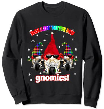 LGBTQ Pride Biker Christmas Garden Gnome Rainbow Plaid Sweatshirt