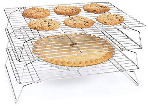3 Tier Stainless Steel Baking Rack,Cooling Rack,Stackable Cooling Oven Tray with Collapsible Folding Legs,Grilling Racks for Cookies Bread Cakes Kitchen Baking Cooking Grilling 13.5x9.4x7.6in, 3