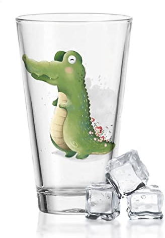 GRAVURZEILE Leonardo Wasserglas mit UV-Druck - Krokodil Design - Bedruckter Kinderbecher aus Glas mit Tier Motiv - Geschenk für Kinder Jungen & Mädchen - geeignet für Kindergeburtstag und Alltag