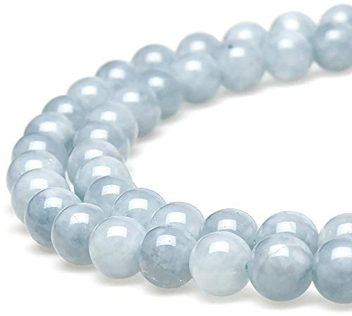 MJDCB 8mm 43st Sten Pärlor Akvamarin Runda Lösa Naturliga Blå Halvädelsten för Tillverkning Armband Halsband Smycken