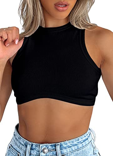 Navneet Dam Crop Top Ribbad Kort Magtröja Ärmlös Cropped Tank Tops Sexig Sommar Festival, XS