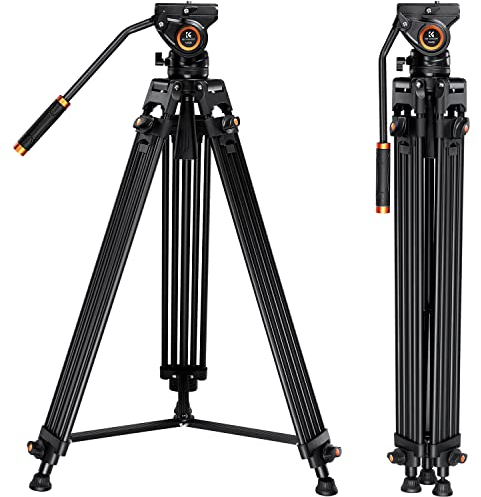 K&F Concept 72 Video Tripod, Heavy Duty Aluminum Tripod with 360 Degree Fluid Head & Quick Release Plate for Canon Nikon Sony DSLR Camera Camcorder, Max Loading Capacity 8KG/17.6LBS VA3+BV30