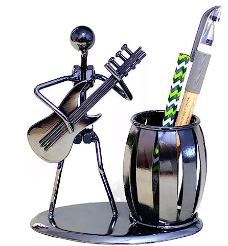 Gearmax 1 Pezzi Contenitore per Penne Creativo,Portapenne Organizzatore,Decorativo Pistola Metallo Grigio Design Chitarra da Musicisti,Penna Contenitore Supporto Desktop di Forniture per Ufficio