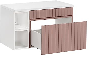 ueble de Lavabo con estantería 80/100 cm Iconic Rose, Mueble de Lavabo Colgante, Mueble con encimera, Color Rosa Mate (100 cm, con encimera)