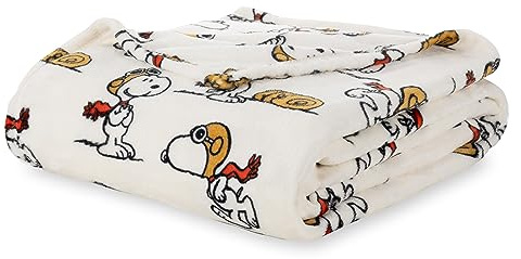 Berkshire Blanket Peanuts® VelvetLoft® Cute Character Snoopy Plush Blanket,The Flying Ace,Full/Queen 90 in x 90 in (Official Peanuts® Product)