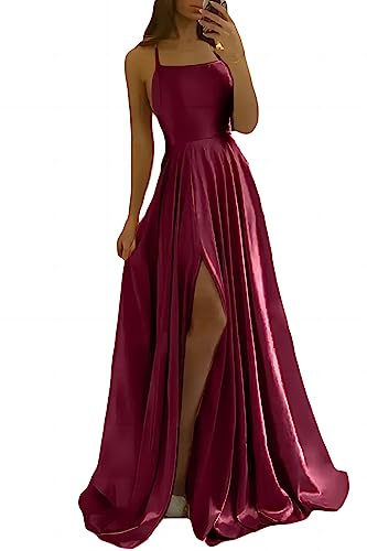 xxxiticat Robe de Bal Longue Élégante en Satin - Mariée, Soirée Sexy, Dos Nu, Spaghetti, Princesse, Demoiselle d'Honneur