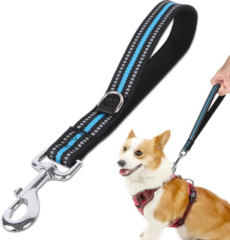 Kaket Reflective Short Dog Lead with Padded Handle, Strong Short Leash for Dog, Short Training Leads for Medium Large Dogs (32 CM, Blue)