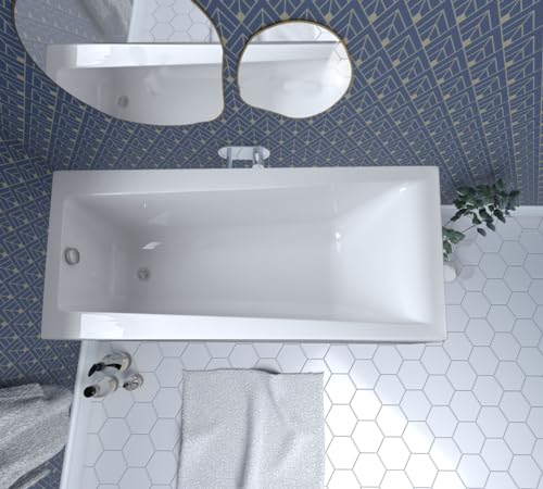 ECOLAM® Badewanne Wanne Acrylwanne LINDA Rechteck Acryl Sanitäracryl weiß 170x75 cm + Ablaufgarnitur Ab- und Überlauf Automatik Alcaplast Füße Silikon Set