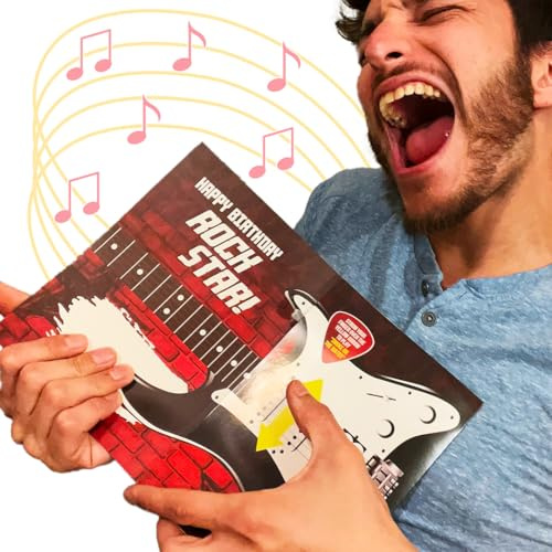100 GREETINGS Interactive Music Birthday Card Electric Guitar - Playable Smoke on the Water - Musical Present for Guitar Players & Musicians (Black Small)