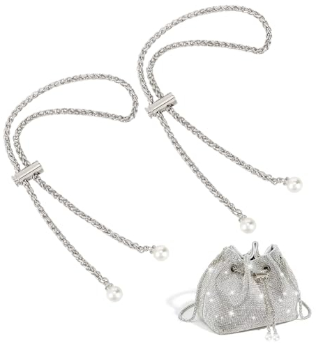 WADORN 2 Stück Strass-Beutelbeutel-Kordelzug-Ersatz, 65 cm Eimer-Tasche, Metall-Zugschnur, Verstellbare Damen-Kristall-Eimer-Geldbörse, Kordelzugkette Mit Perlenhalter