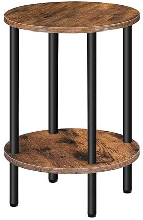CHOEZON Runder Beistelltisch, Sofatisch mit 2 Ablagen, Kleiner Nachttisch, Couchtisch im Industriestil, für Wohnzimmer, Schlafzimmer, Vintagebraun und Schwarz DTBZ01BF