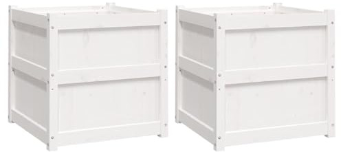 vidaXL Jardinières 2 pcs, Lits Surélevé, Bacs à Fleurs, Pots de Plantes, Boîtes à Fleurs Jardin Patio Terrasse, Blanc Bois de Pin Massif