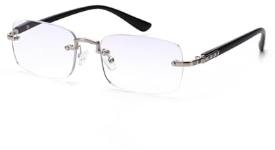 LUFF Rimless Lesebrille für Herren Damen Anti Blaue Lesebrille Rahmenlose Ultraleichtleser, Metall Klassische Computer Blaulichtfilter Bequeme Brillen