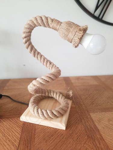 Solenzo - Lámpara de mesa original de cuerda trenzada - Lámpara de noche marinera - Bombilla E27 incluida (Natural)