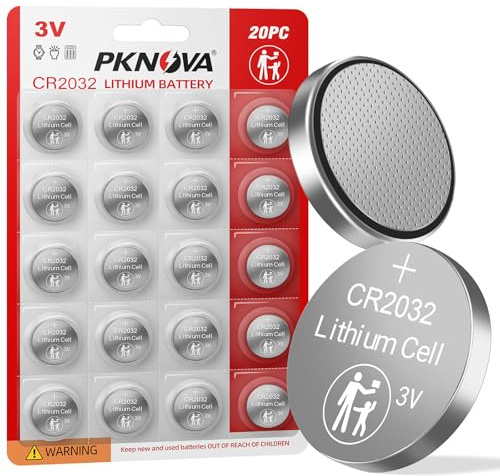 PKNOVA CR2032 3V Lithium Battery, 20 Pack, 2032 3V Button Cell Batteries, CR 2032 Lithium Coin Battery for Watches, Calculators, Car Remote, Key Fob