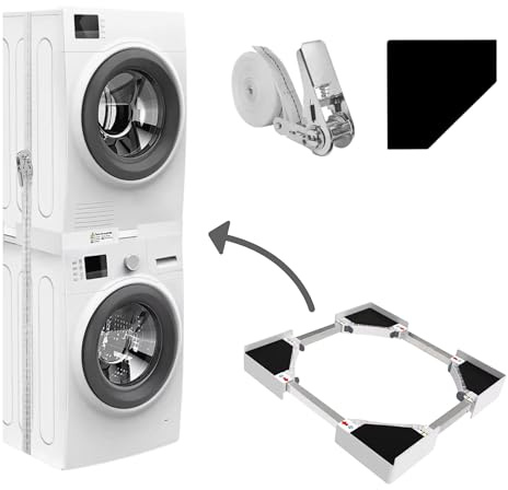 Dastium Universal-Stapel Kit - Verstellbarer Abstandshalter für Waschmaschine und Trockner - Langlebig und universell Geeignet für alle Marken - Effizient Platzsparend für Zuhause