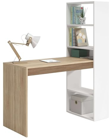 Jugendzimmer Duplo Schreibtisch mit Regal im Jugendstil in Weiß Artik und kanadischer Eiche, 120 cm
