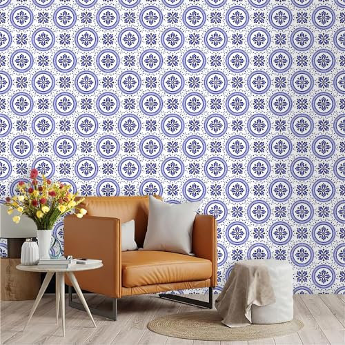 Selbstklebende Tapete Lila Kreisblume Strukturtapete Wandtattoo Schlafzimmer Tapete Selbstklebend Vliestapete Wallpaper for Living Room Tapeten Leicht zu Entfernen Wandschutzfolie 45x300cm