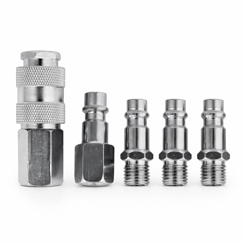 Set di 5 Raccordi Rapidi per Tubo Aria da 1/4 - Innesti Facili e Veloci per Compressori d'Aria 5 Connettore rapidi europei attacco per tubo aria compressa 1/4 connettori rapidi aria compressa