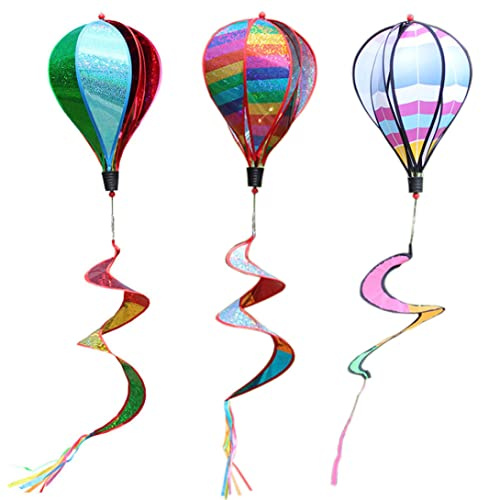Garden Wind Spinner Hanging Hot Air Balloon Outdoor Rotating Windmill Decoration 3PCS.