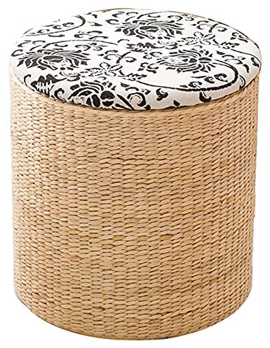 Generic Hocker, Einfacher Hocker, Lagerung Mit Tuchdeckel Möbel Simlple Kleiner Hocker Rundh Rattan Weben Pouf Büro Sofa Hocker/Holzfarbe/29Cm*33Cm