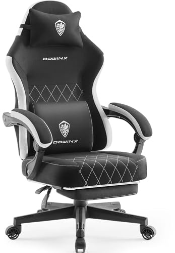Dowinx Gaming stoltyg med vårkudde, massage ländryggsstöd kontorsstol med fotstöd för vuxna, ergonomisk gamingfåtölj stor och hög för Office Gaming 135 kg, svart